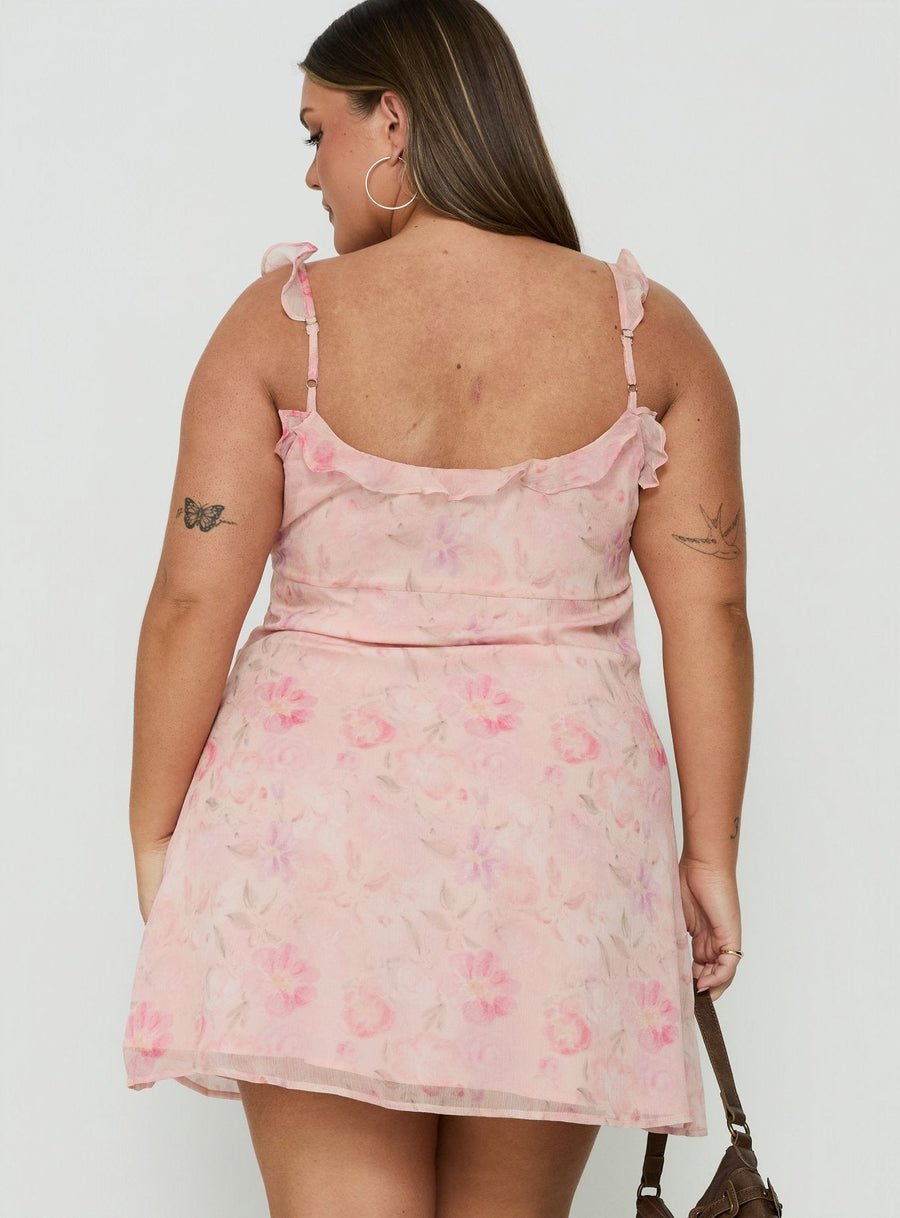 Dewdrops Chiffon Frill Mini Dress Pink Floral Curve · photo 4