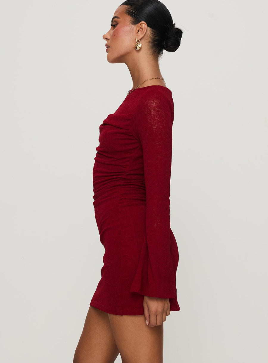 Epiphany Long Sleeve Mini Dress Burgundy · photo 3
