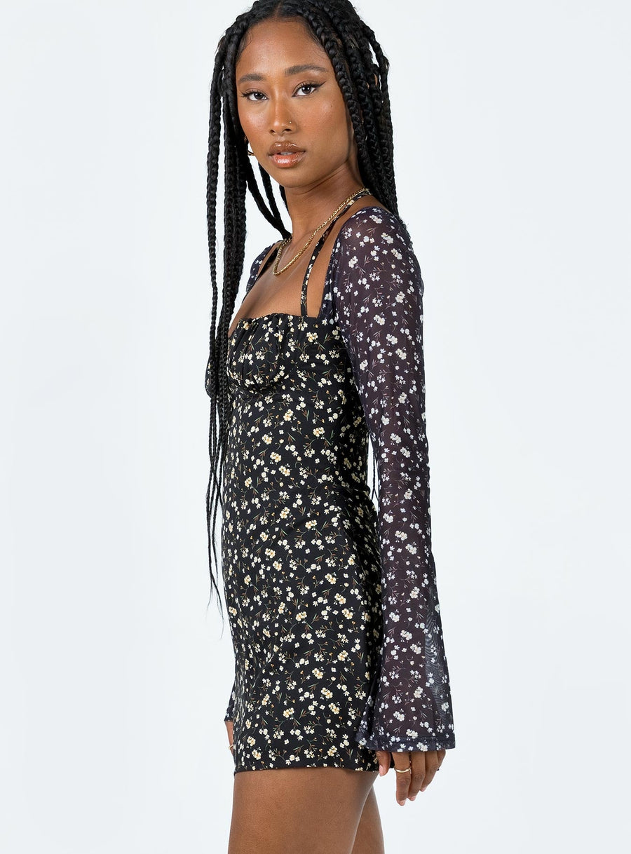Dyer Sheer Sleeve Mini Dress Black Floral · photo 4