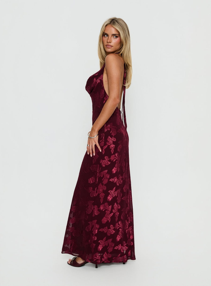 Jazminah Halter Cowl Neck Maxi Dress Burgundy · photo 3