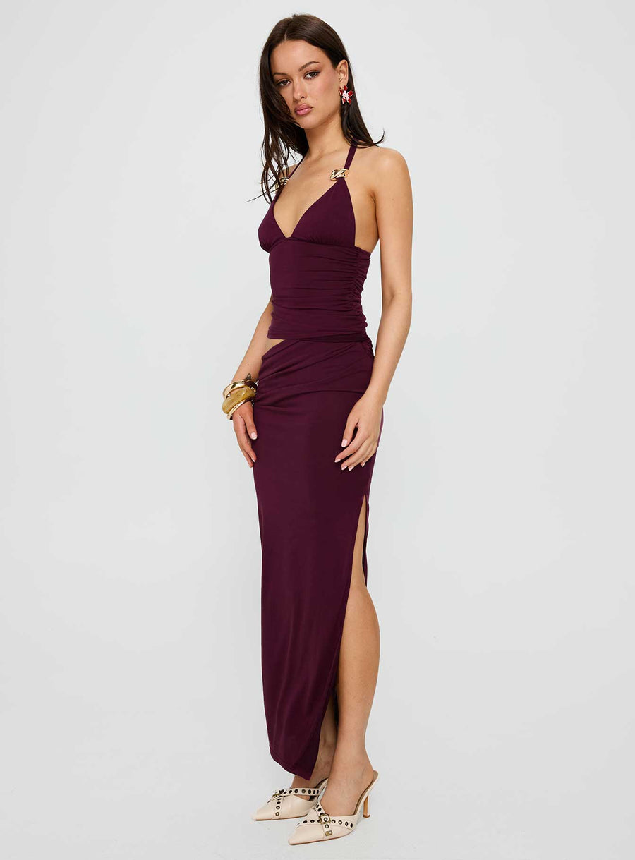 Imeraldia Hardware Halter Maxi Dress Currant · photo 4