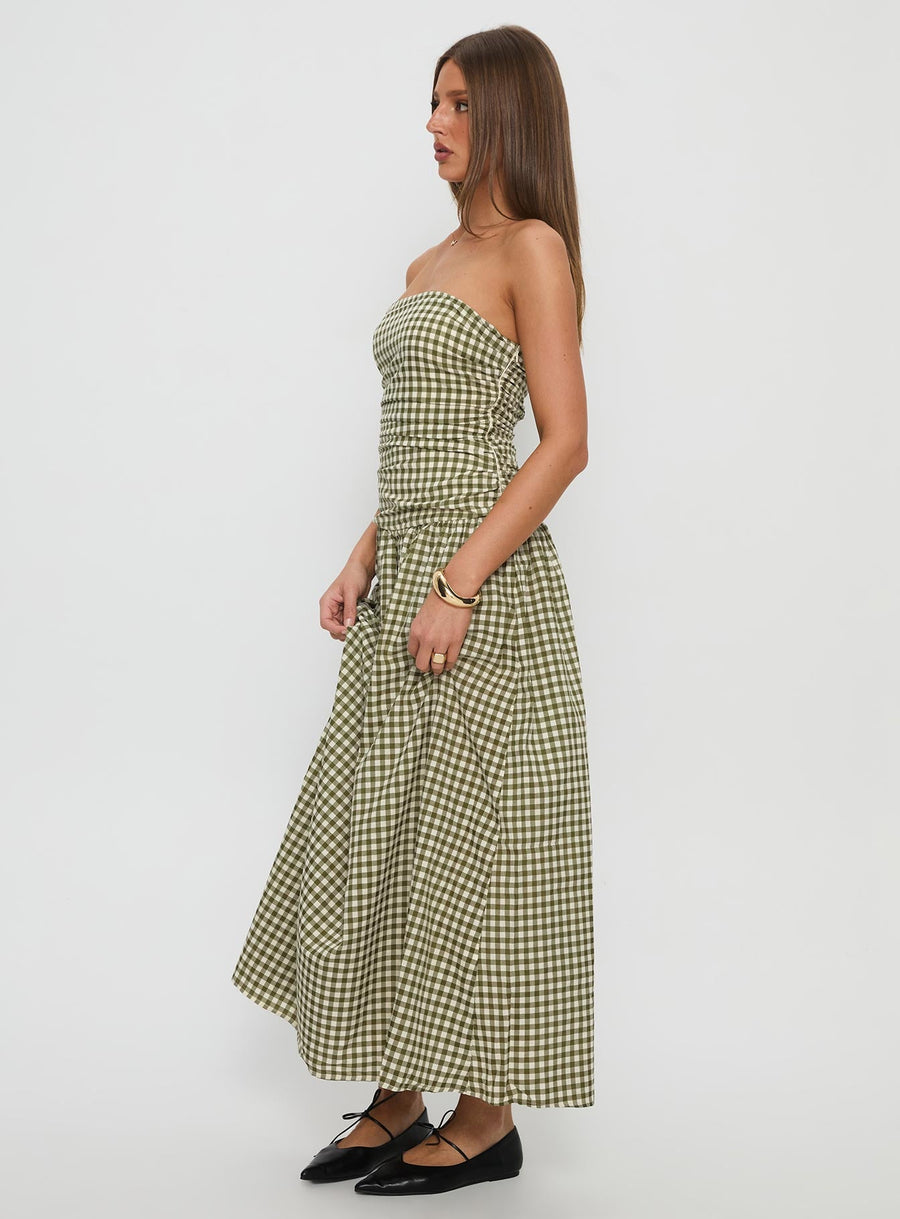 Frankey Strapless Drop Waist Maxi Dress Green Check · photo 4
