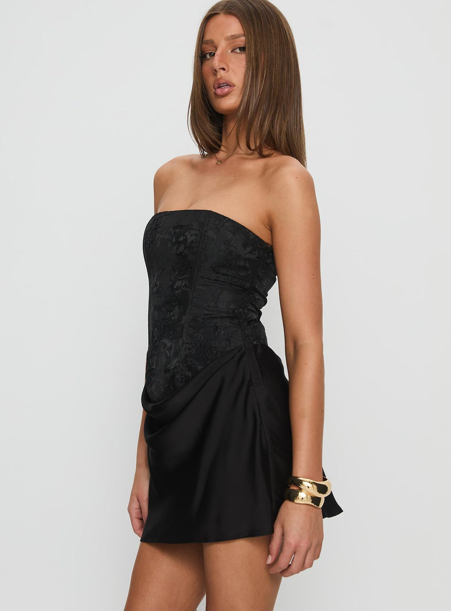 Jenevieve Strapless Drape Mini Dress Black · photo 4
