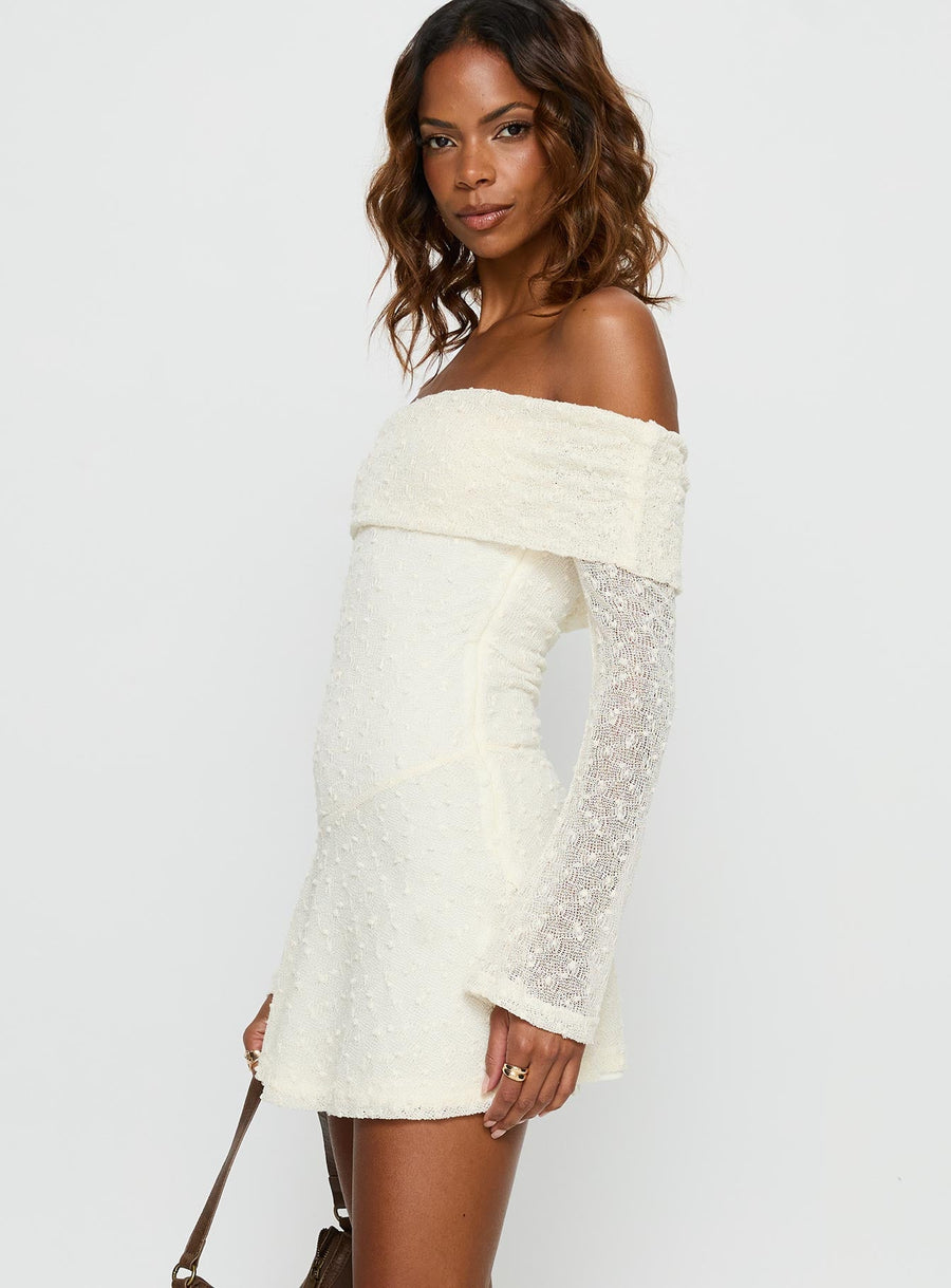 Ivee Off Shoulder Long Sleeve Mini Dress Cream · photo 4
