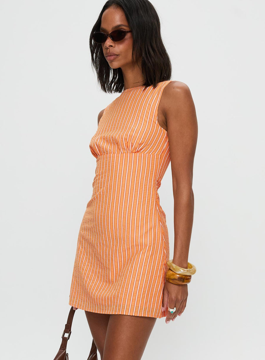 Ellesandra Boat Neck Mini Dress Orange Stripe · photo 4