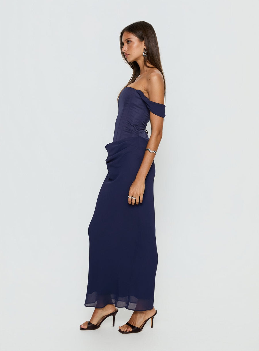 Joslyne Off Shoulder Corset Maxi Dress Navy · photo 4