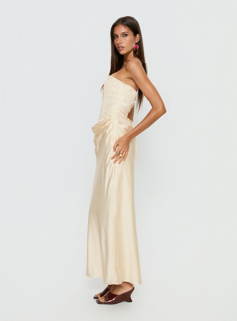 Jenevieve Strapless Drape Maxi Dress Lemon · photo 5