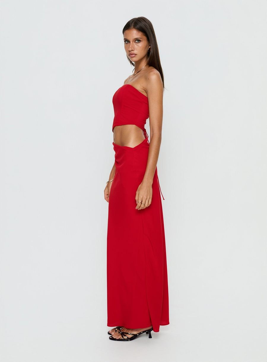 Jasira Strapless Drape Maxi Dress Bold Red · photo 4