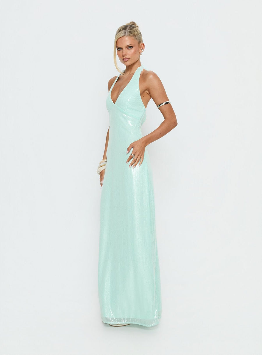 Isanna Halter Sequin Maxi Dress Jelly Mint · photo 4