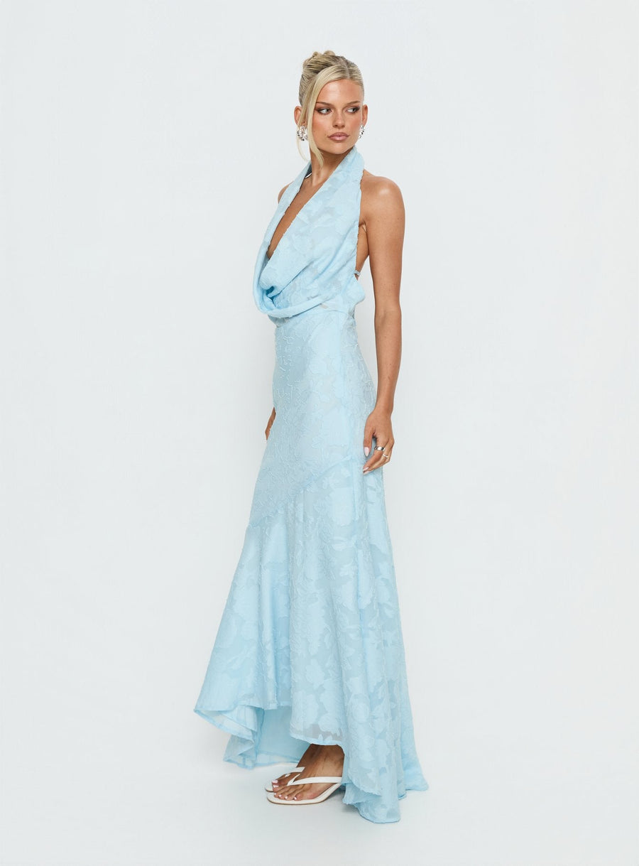 Invisible String Cowl Plunge Backless Maxi Dress Light Blue · photo 4