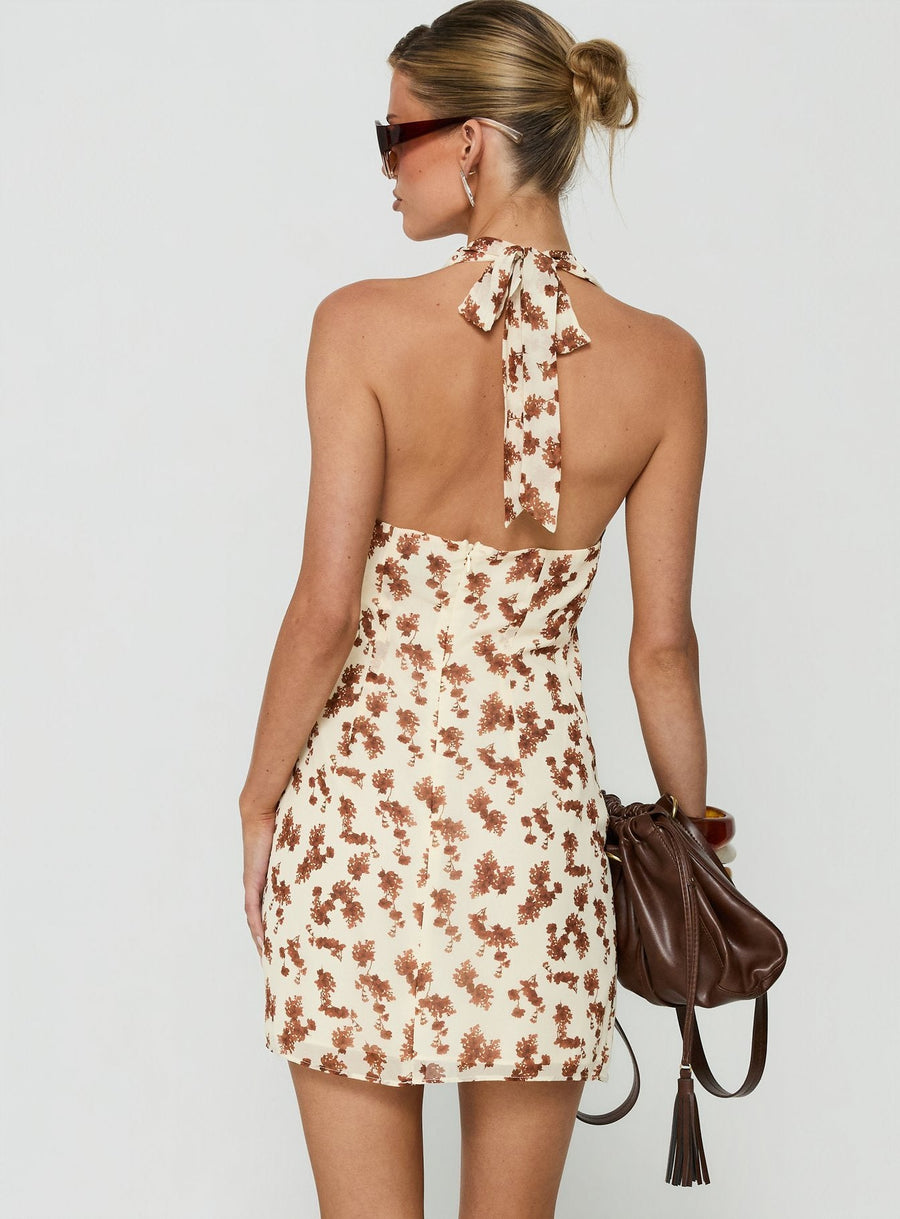 Jaymia Plunge Halter Mini Dress Yellow Floral · photo 4