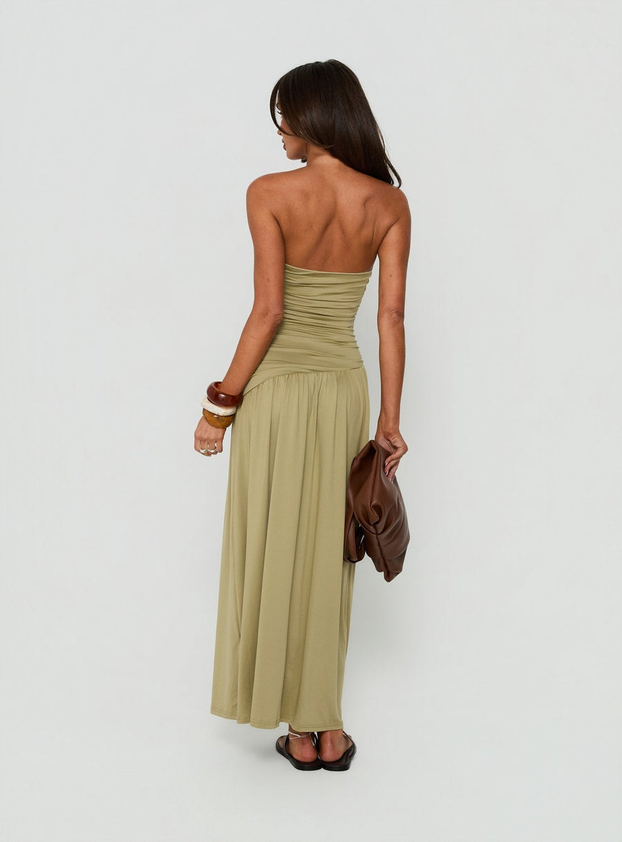 Isolina Strapless Ruched Maxi Dress Sage Green · photo 4