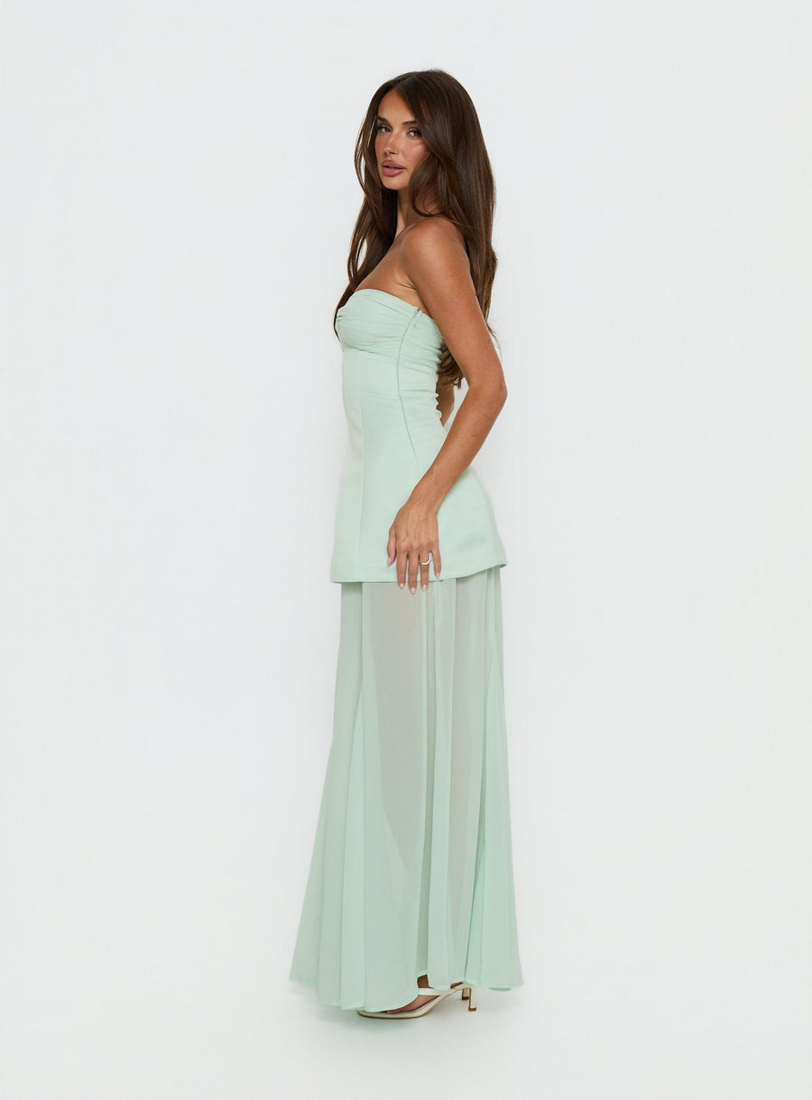 Flashy Sheer Chiffon Strapless Maxi Dress Green · photo 4