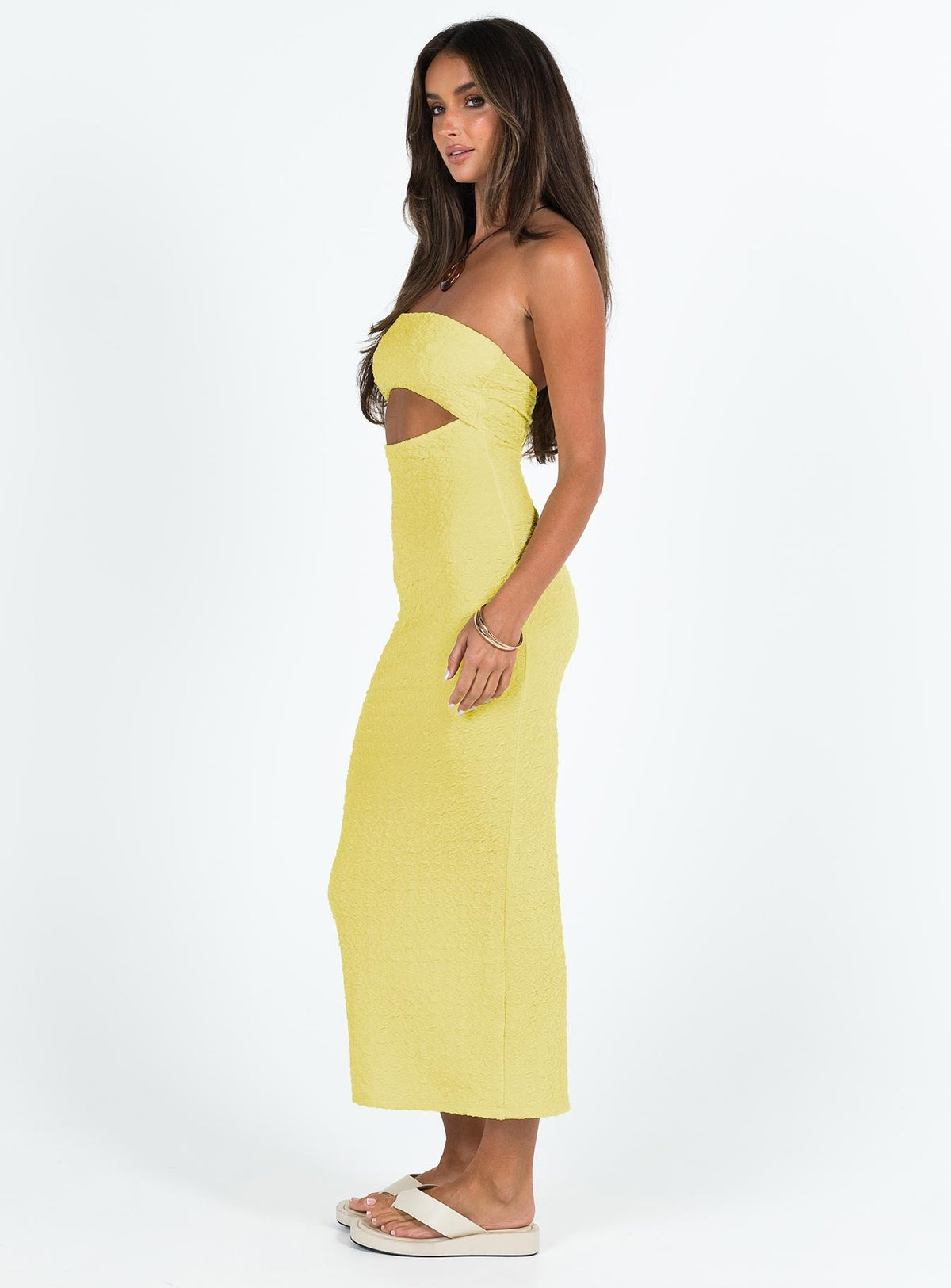 Talena Strapless Midi Dress Yellow