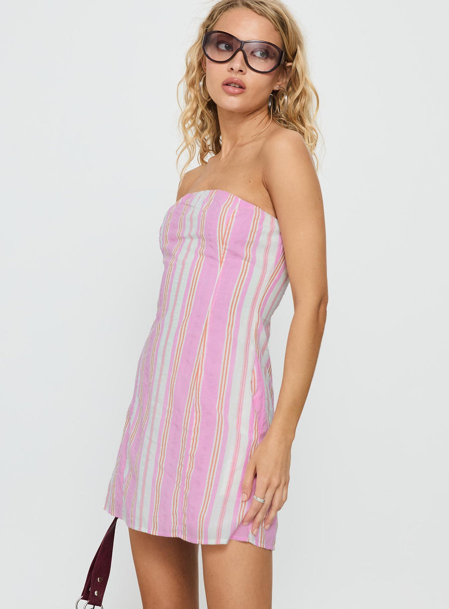 Faris Strapless Mini Dress Pink Stripe · photo 4