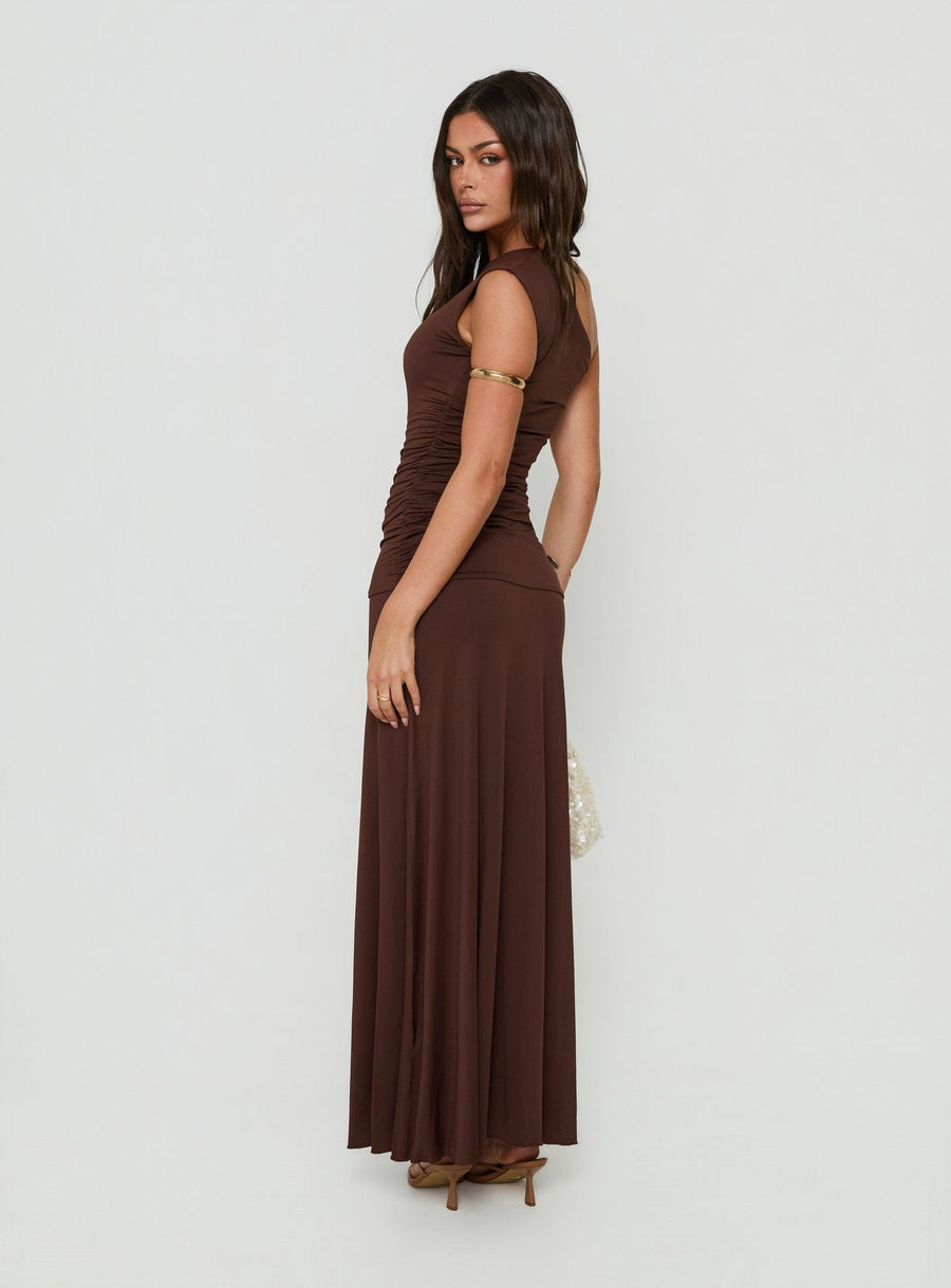Gwenneth One Shoulder Maxi Dress Chocolate · photo 4
