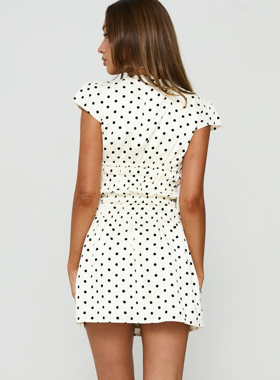 Evangelie Ruched Mini Dress White Polka · photo 5