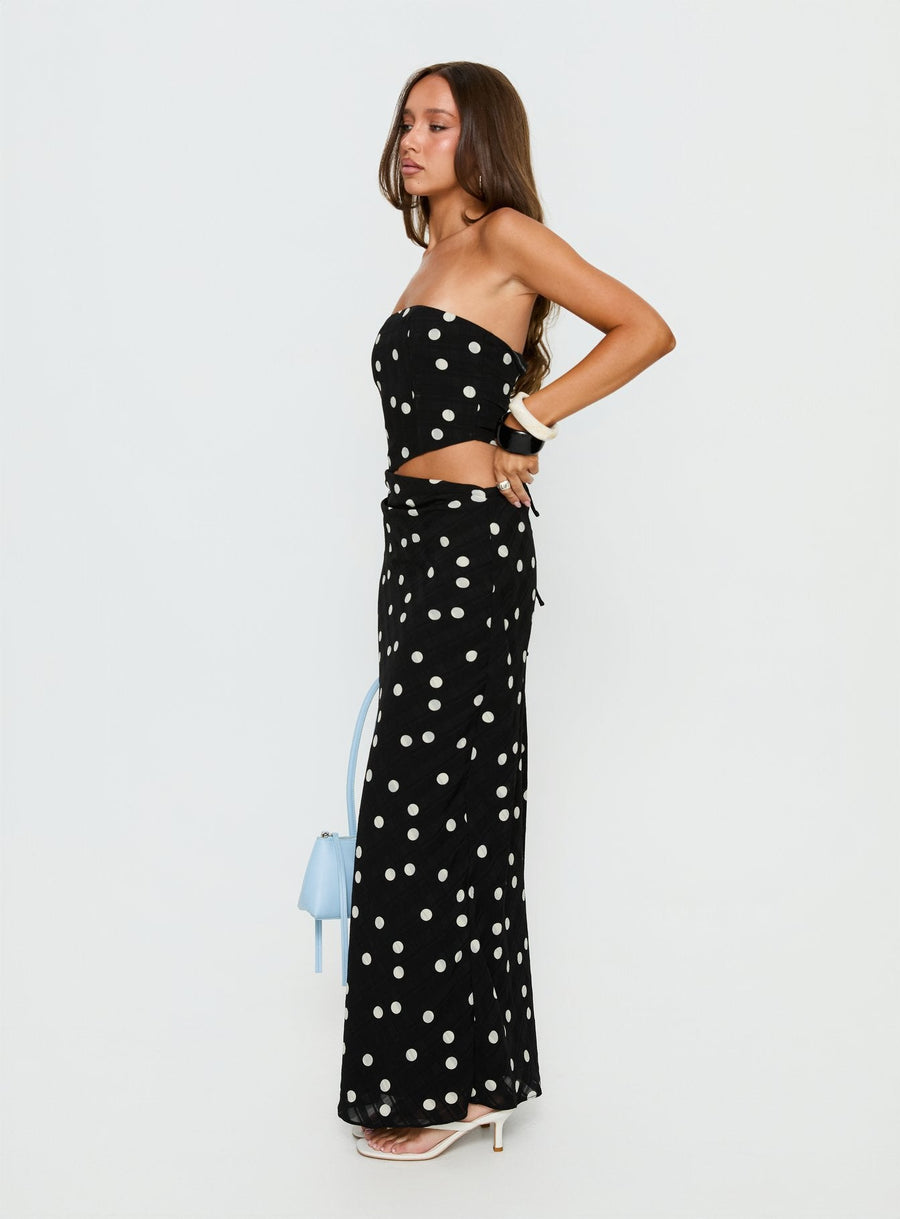 Jasira Strapless Drape Maxi Dress Black Polka Dot · photo 4