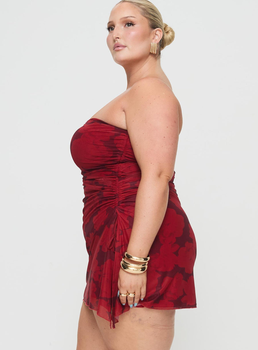 Donelli Mini Dress Burgundy / Red Floral Curve · photo 4