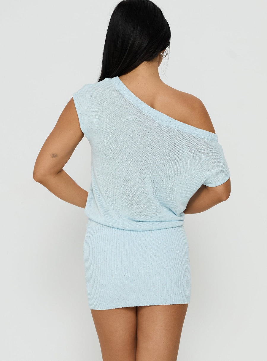 Idilia Off Shoulder Knit Mini Dress Blue · photo 5