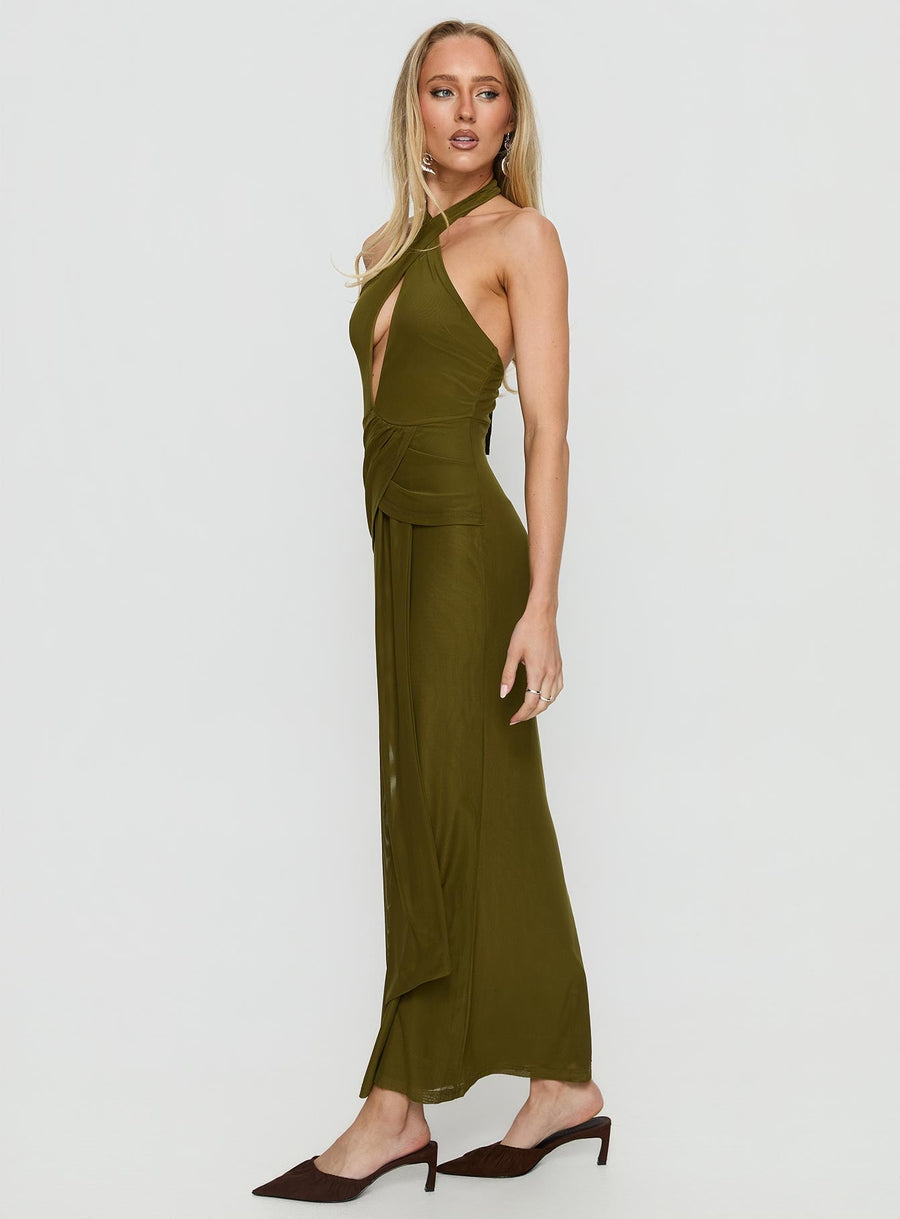 Feliza Keyhole Halter Maxi Dress Olive · photo 4
