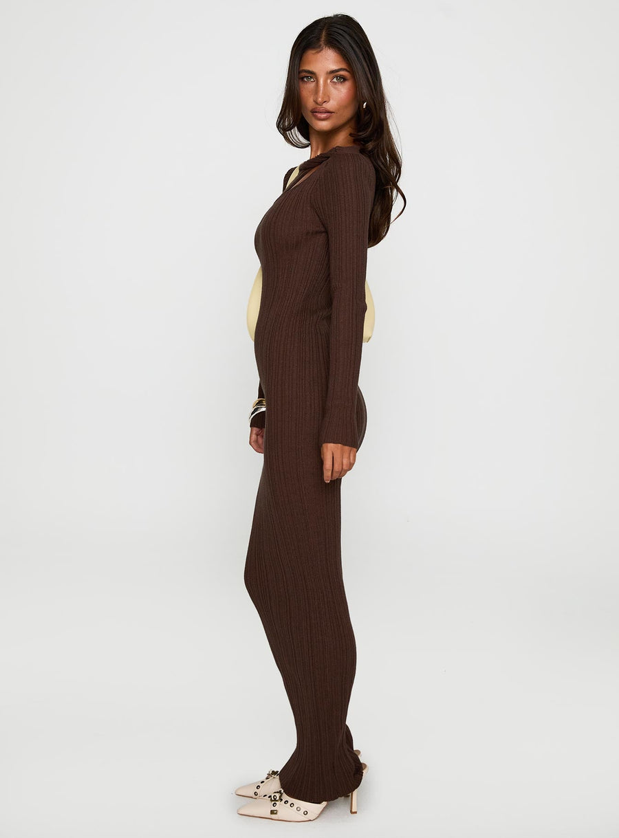 Gyselle Long Sleeve Maxi Dress Brown · photo 3