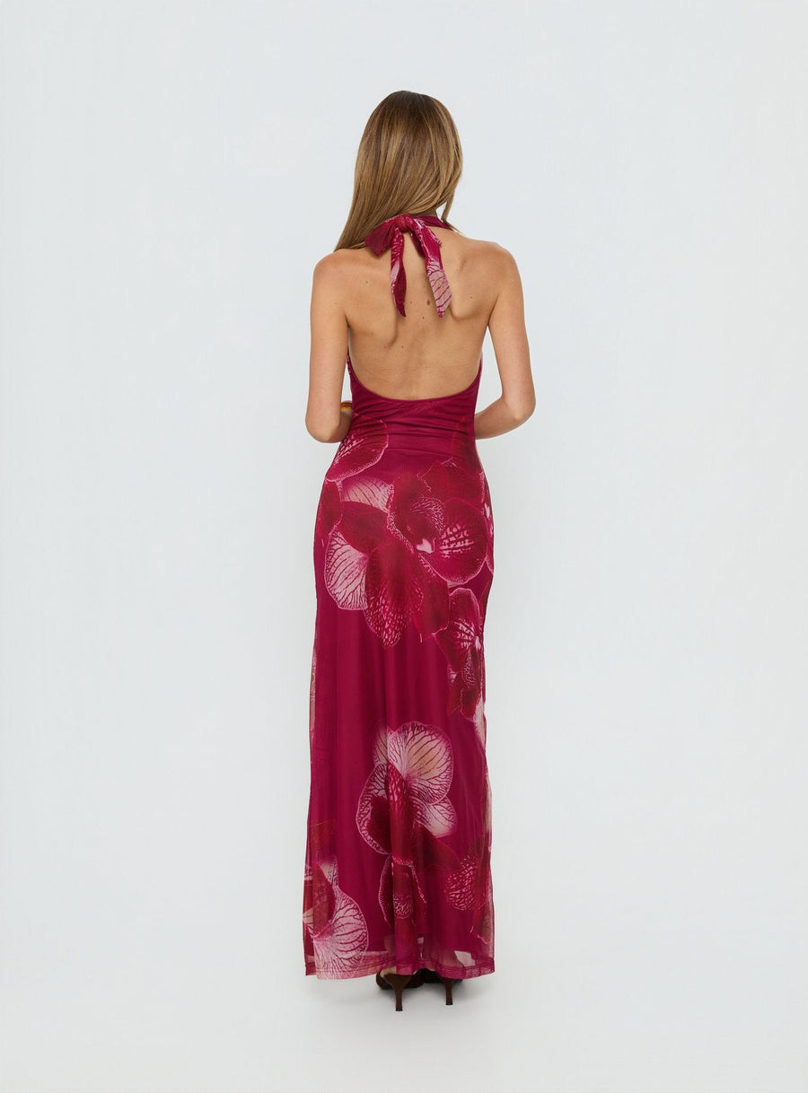 Adeya Halter Maxi Dress Burgundy Floral · photo 4
