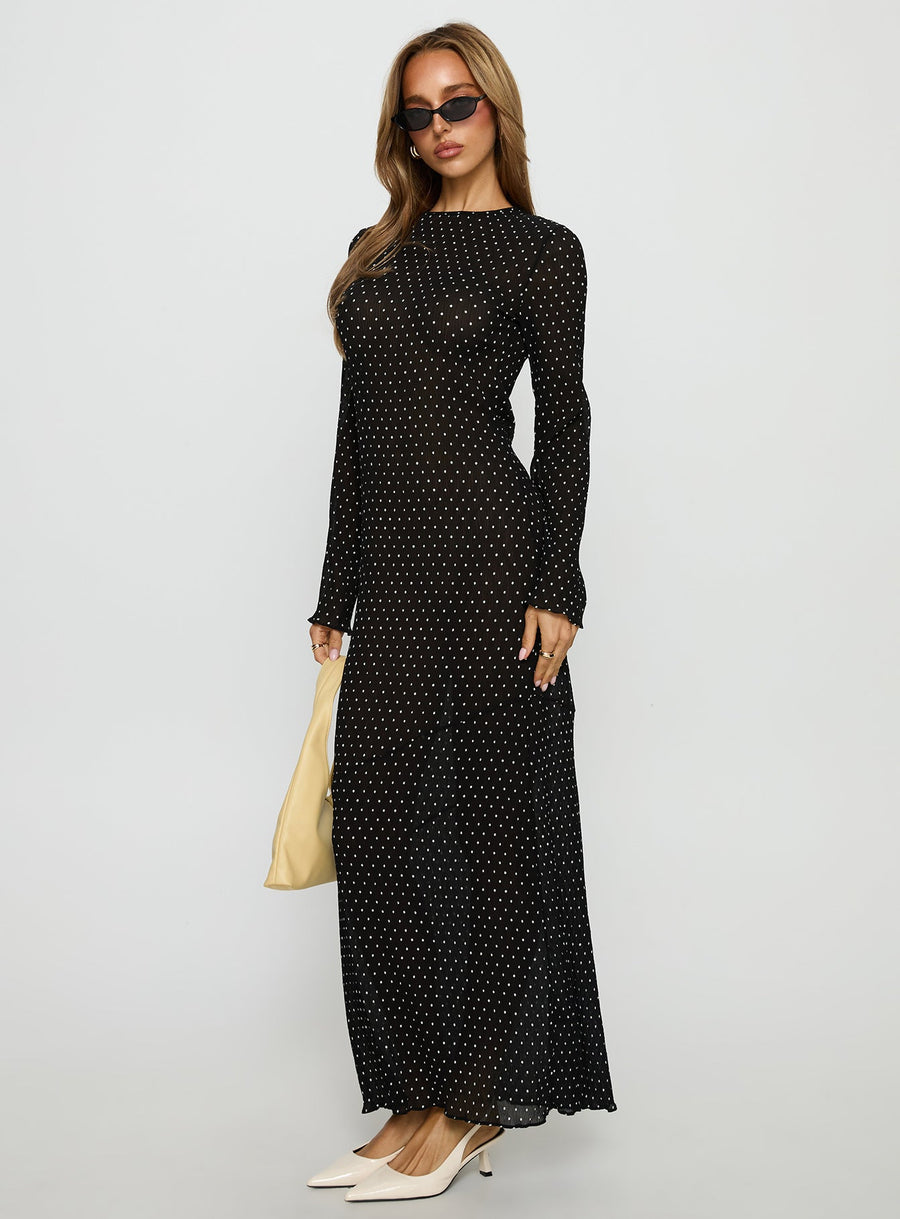 Haven Long Sleeve Maxi Dress Noir Polka · photo 4