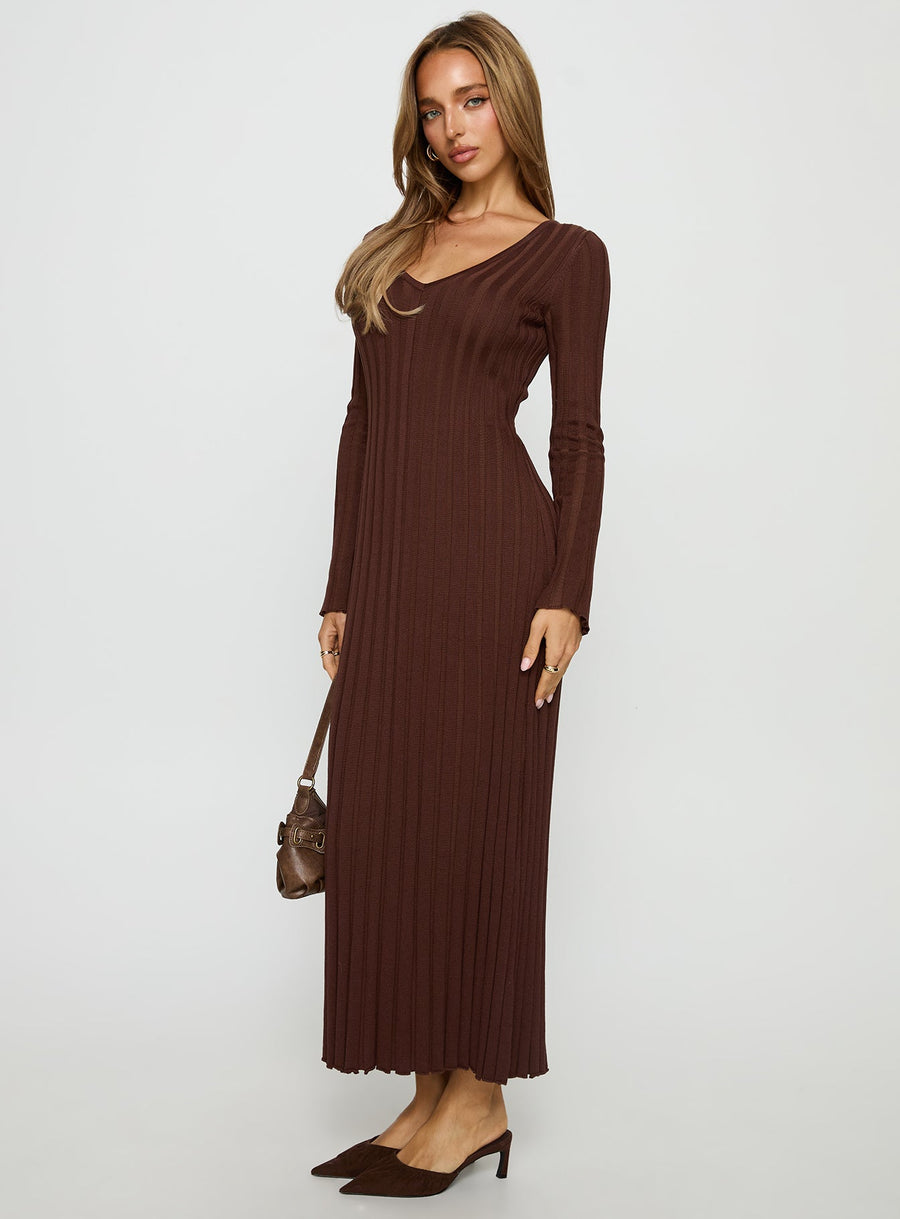 Gratuita Long Sleeve Rib Maxi Dress Chocolate · photo 3