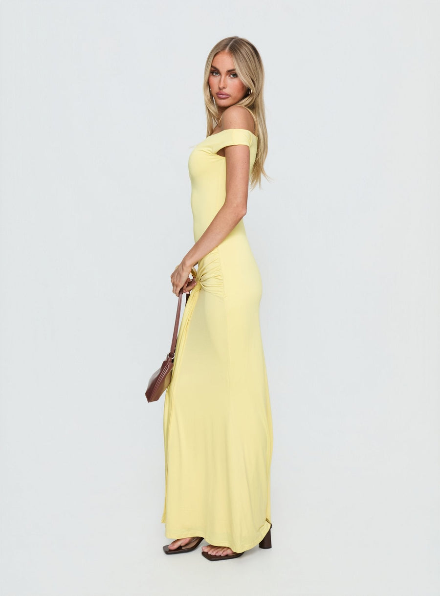 Get Lucky Drape One Shoulder Maxi Dress Lemon Yellow · photo 3