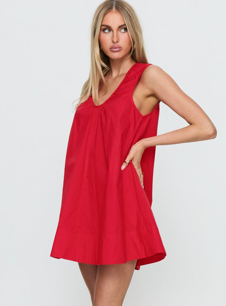 Eberta Ruched Baby Doll Mini Dress Red · photo 4