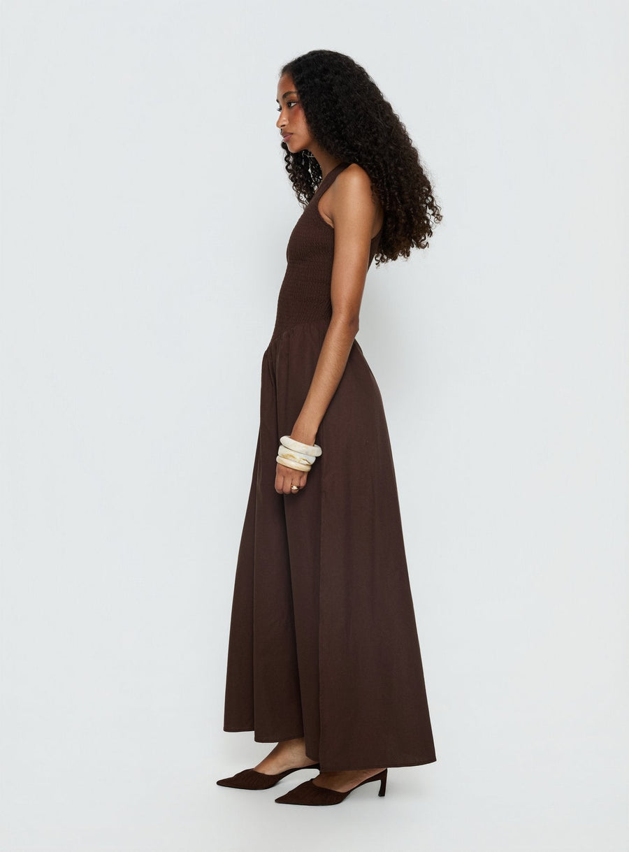 Highgate Drop Waist Pleat Detail Maxi Dress Chocolate · photo 4