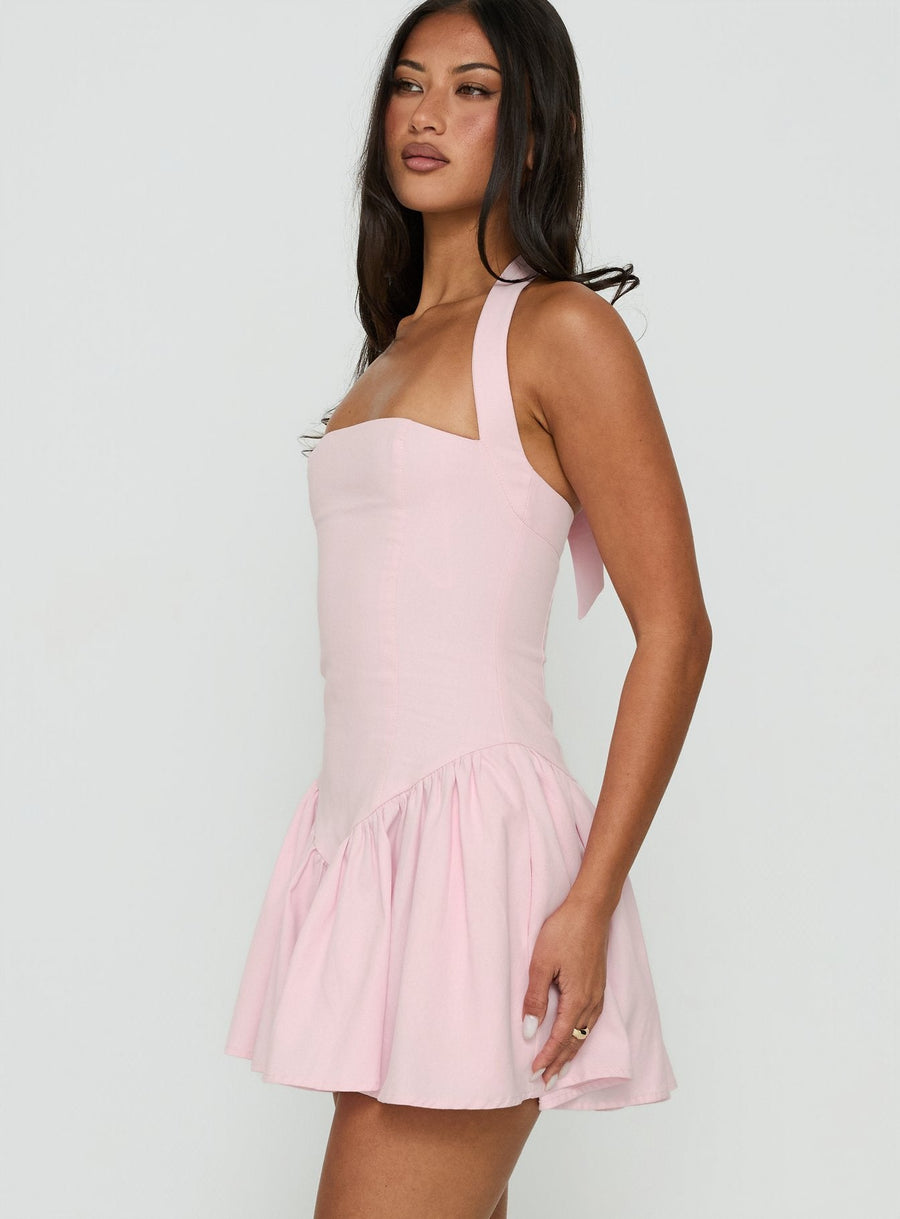 Esatora Halter Flare Mini Dress Pink · photo 4