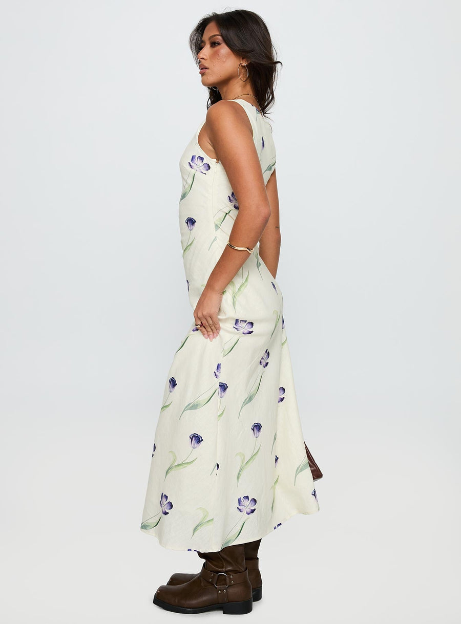 Jessabelle Linen Blend Midi Dress Cream Floral · photo 4