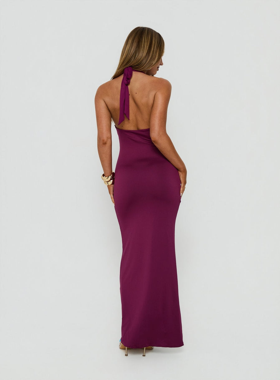 Erene Ruched Halter Maxi Dress Berry · photo 4