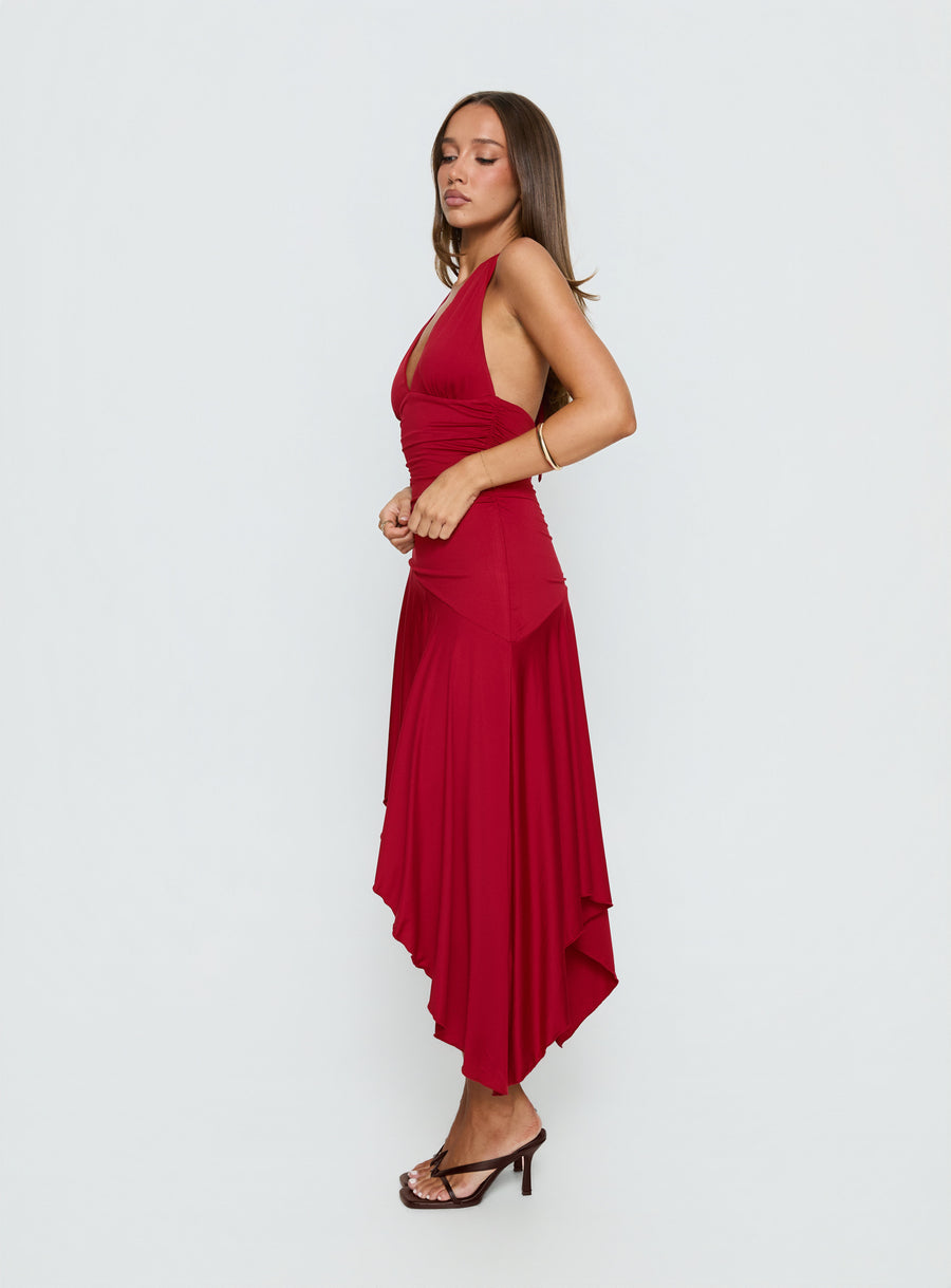 Emara Halter Asymmetrical Midi Dress Red · photo 4