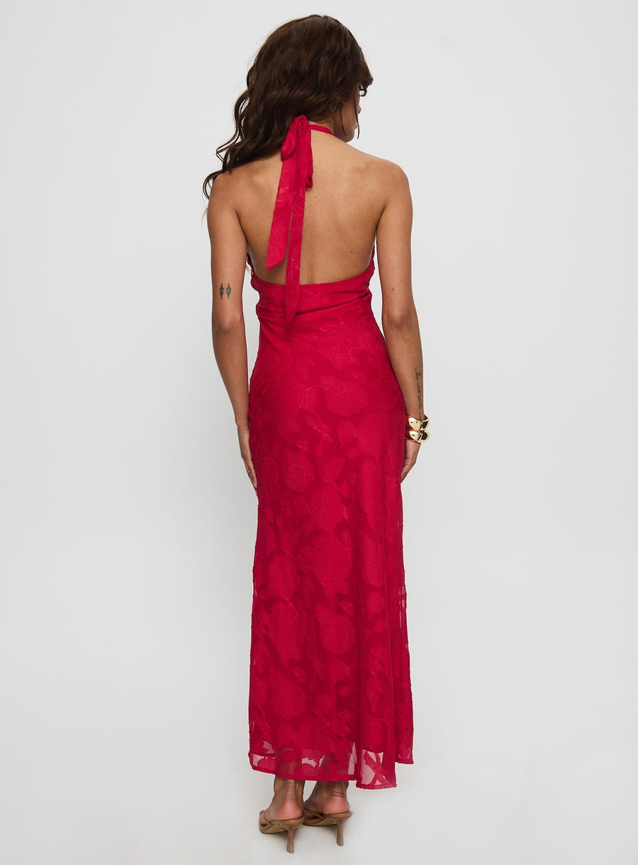 Ending Credits Halter Twist Maxi Dress Red Burnout · photo 4