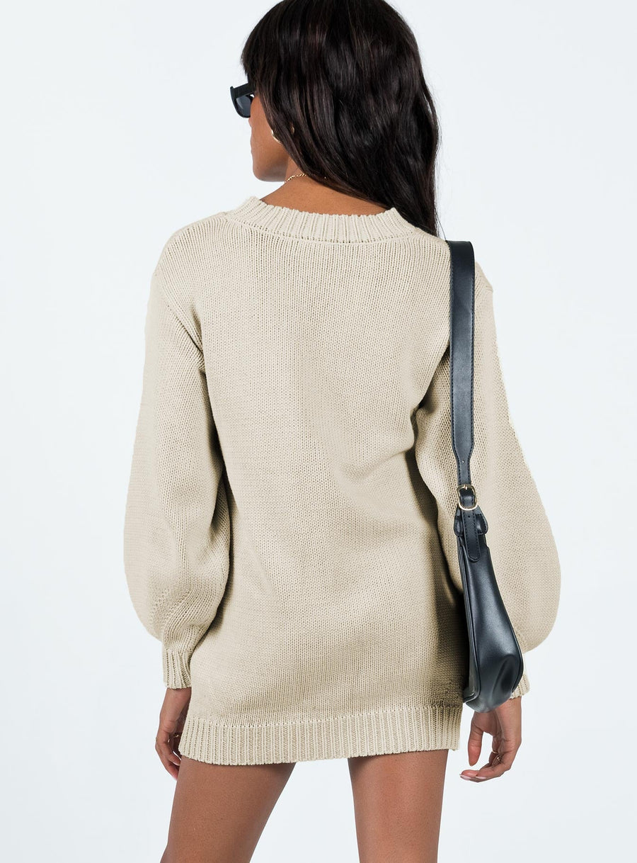 Harmony Balloon Sleeve Knit Mini Dress Beige · photo 5