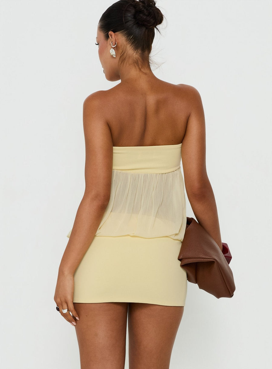 Howland Strapless Sheer Blouson Mini Dress Yellow · photo 5