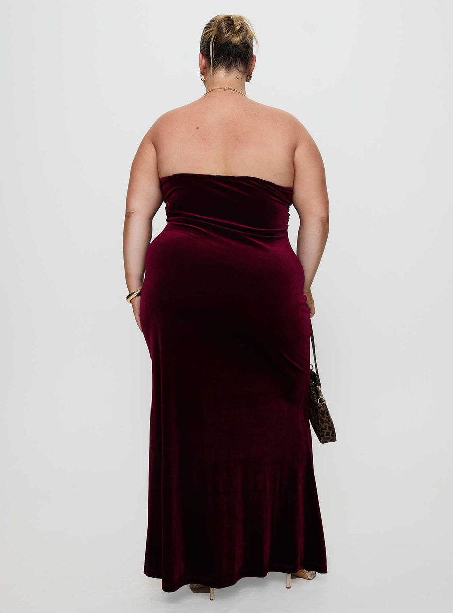 Irena Strapless Maxi Dress Burgundy Curve · photo 5