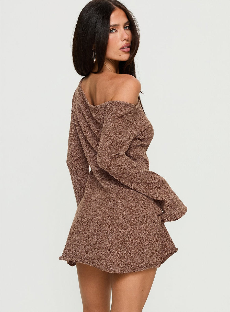 Jaede Off Shoulder Knit Mini Dress Mocha · photo 4