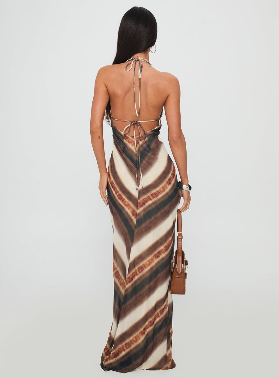 Esmira Halter Maxi Dress Brown Stripe · photo 6