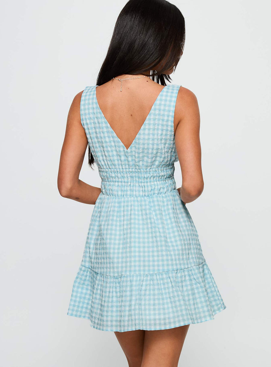 Ismena Plunge Mini Dress Blue Check · photo 4