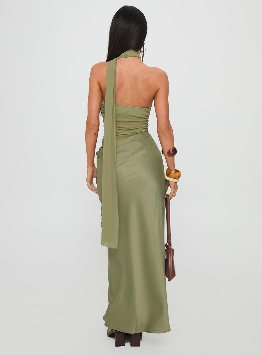 Indiara Halter Mesh Maxi Dress Green · photo 5