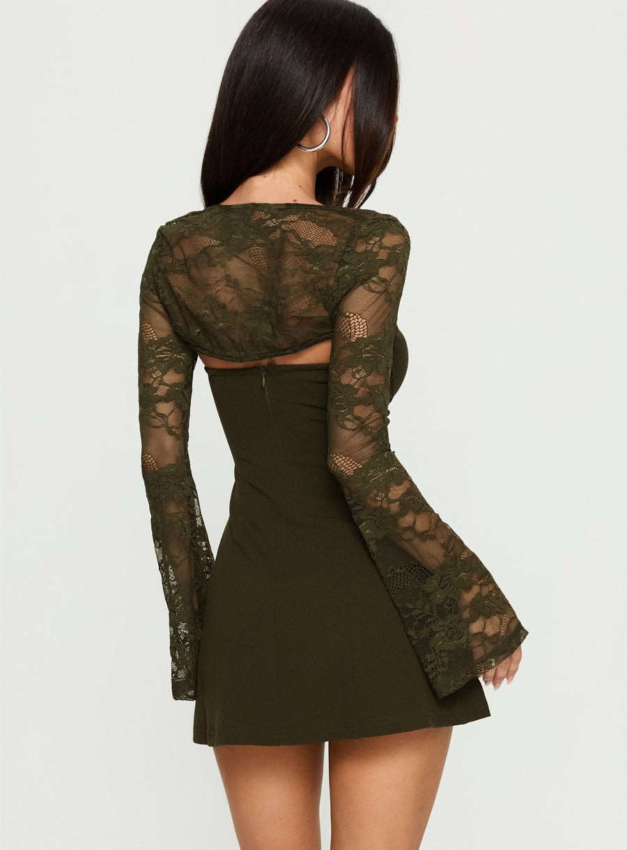 Jacenta Long Sleeve Lace Bolero Mini Dress Green · photo 4