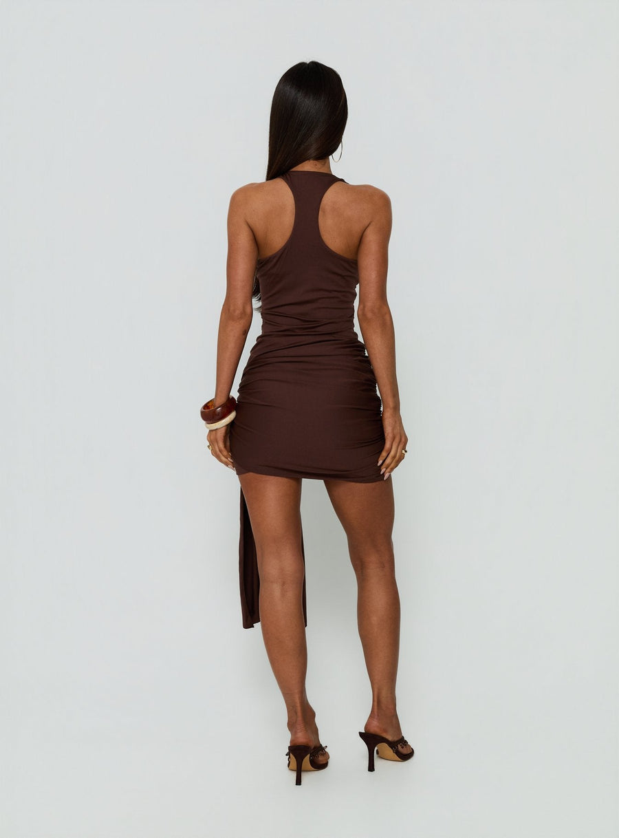 Elvara Ruched Scarf Mini Dress Chocolate · photo 5