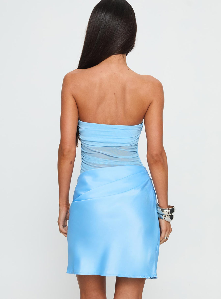 Elemental Strapless Mesh Mini Dress Blue · photo 5