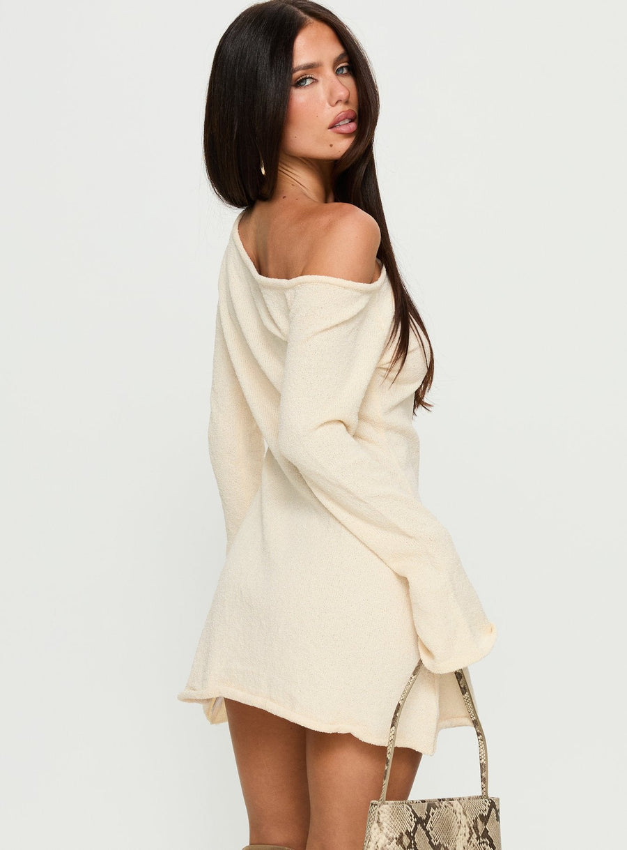 Jaede Off Shoulder Knit Mini Dress Cream · photo 5
