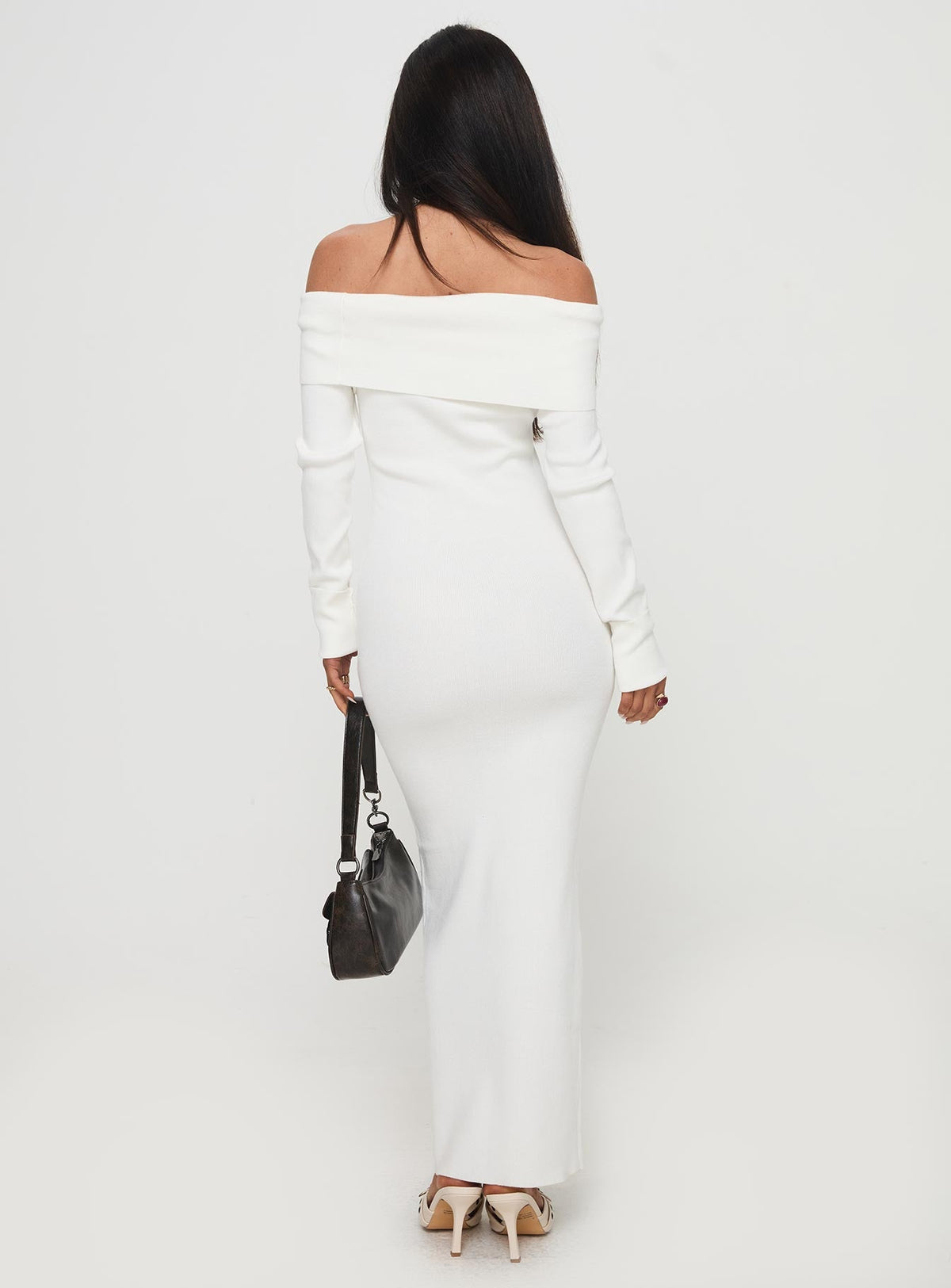 Celestara Long Sleeve Off Shoulder Maxi Dress White