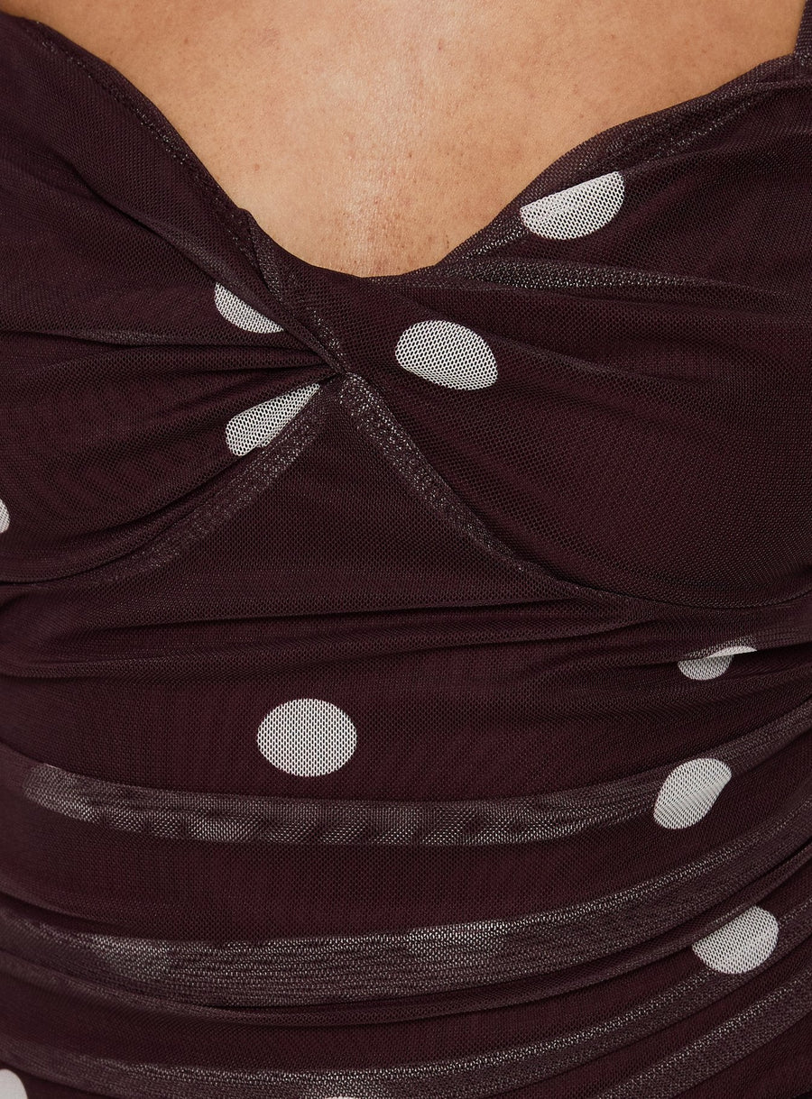 Edesia Ruched Mini Dress Chocolate Polka Dot · photo 5